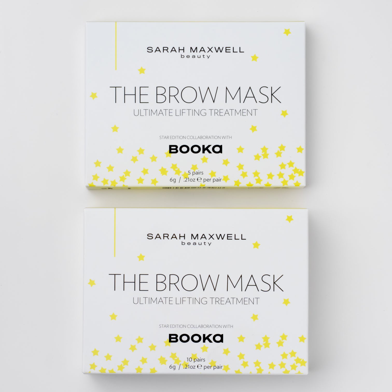 Sarah Maxwell Beauty The Brow Mask - STAR Edition Hydrogel Mask product photo; luxury skincare-style hydrogel brow mask packaging, clean editorial look.